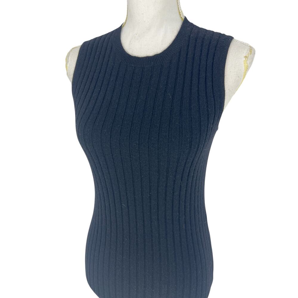 C by Bloomingdale’s 100% Cashmere Ribbed Tank Dress in Black - Picture 4 of 10